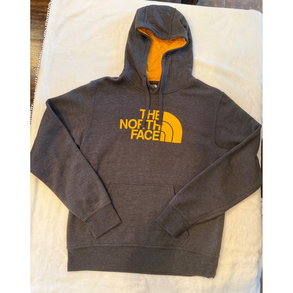 The North Face Mens Gray Yellow Half Dome Logo Pullover Hoodie Small S